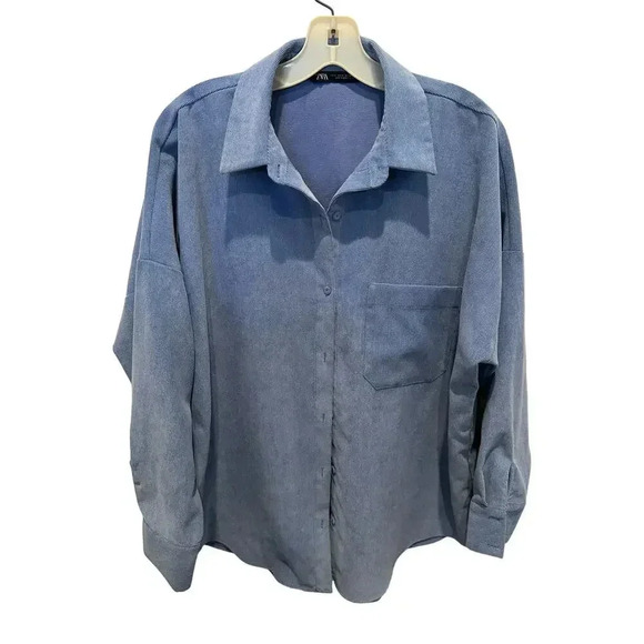 Zara Men's Blue Long Sleeve Button Down Corduroy Shirt Size Large - Picture 1 of 4